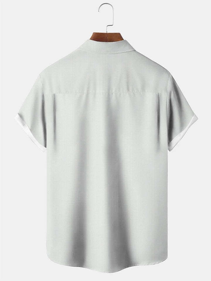 Camisa informal de manga corta para hombre, estilo retro, con rayas geométricas y texto Alohadaddy, con botones y bolsillo, estilo años 50