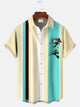 Alohadaddy Geometric Stripes Contrast Color Wine Glass Men Button Pocket 50S Bowling Commuter Casual Short Sleeve Shirt