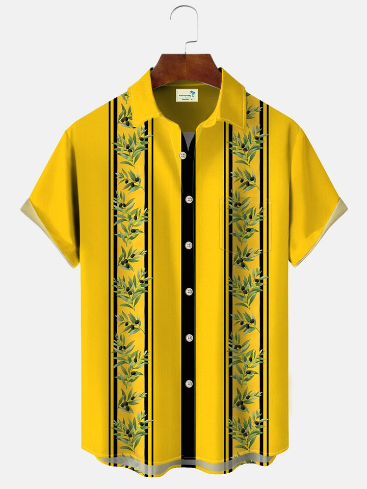 Camisa informal de manga corta con botones y bolsillos para hombre, estilo años 50, con diseño de flores y rayas geométricas de Alohadaddy