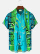 Alohadaddy Coconut Tree Stone Statue Vintage Men's Button Pocket Casual Short Sleeve Shirt