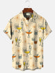 Alohadaddy Wine Glass Cocktail Beach Vintage Men Button Pocket Casual Short Sleeve Shirt