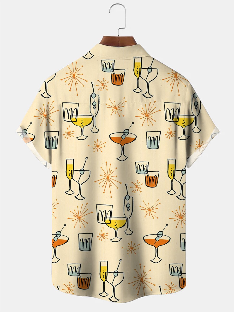 Alohadaddy Wine Glass Cocktail Beach Vintage Men Button Pocket Casual Short Sleeve Shirt