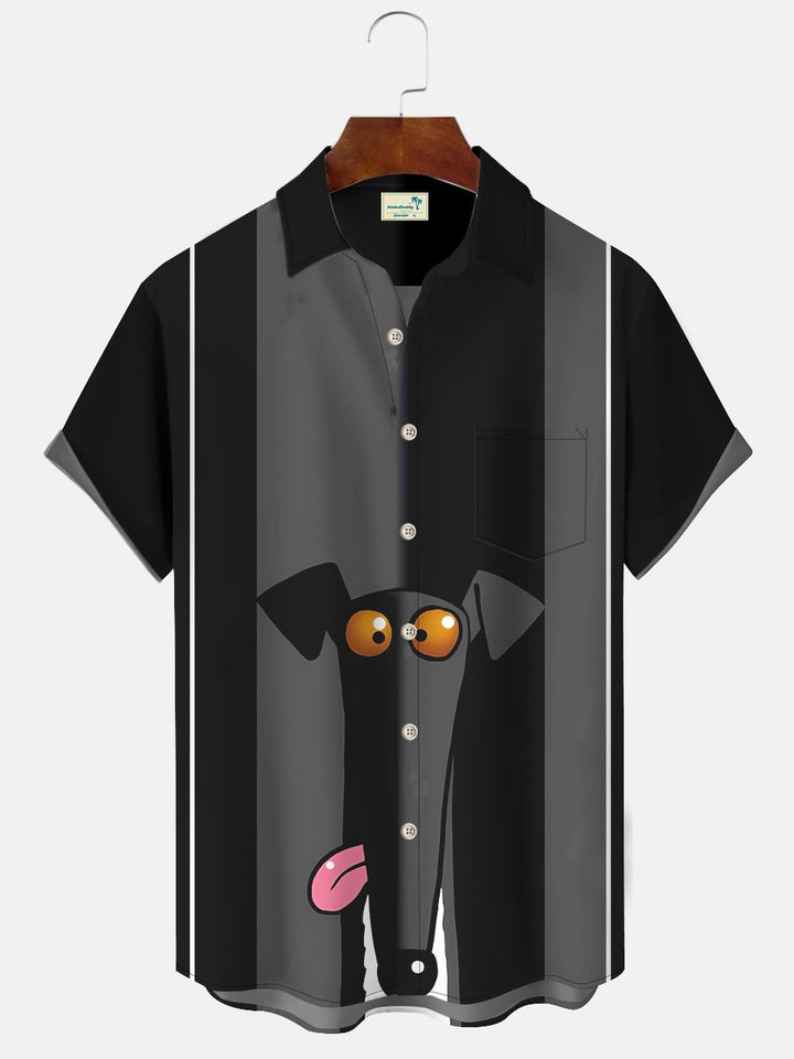 Alohadaddy Retro Animals Funny Dogs Men Buttons Pockets 50S Bowling Commuter Casual Short Sleeve Shirt