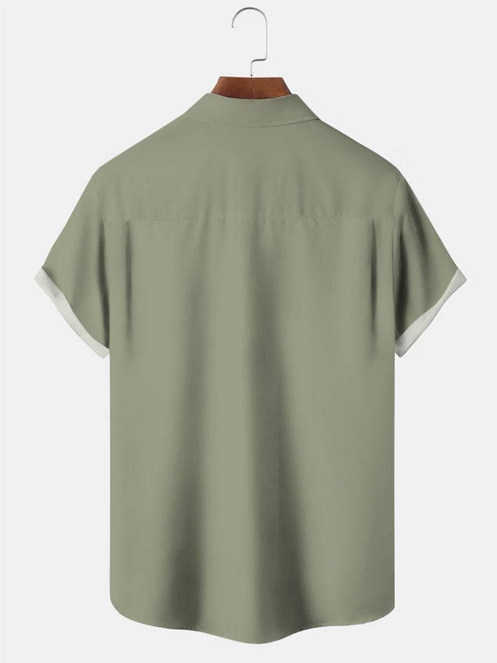 Camisa informal de manga corta para hombre, estilo bolos, estilo años 50, con bolsillos y botones, con rayas geométricas de colores retro de Alohadaddy