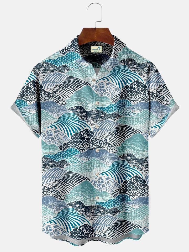 Chemise à manches courtes décontractée à boutons et poches pour homme Alohadaddy Wave Retro
