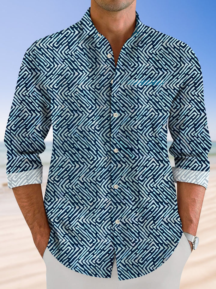 Chemise à manches longues décontractée à rayures géométriques vintage Alohadaddy pour homme avec poche boutonnée