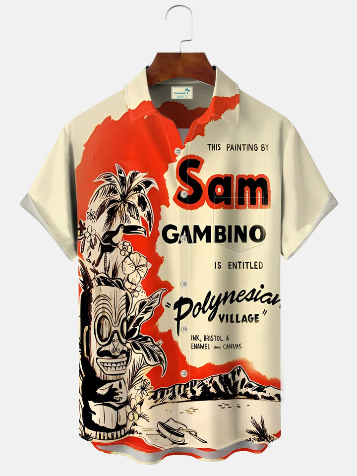 Chemise à manches courtes décontractée à poches boutonnées pour hommes avec statue en pierre vintage Alohadaddy Coconut Tree