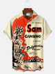 Alohadaddy Vintage Stone Statue Coconut Tree Men's Button Pocket Casual Short Sleeve Shirt