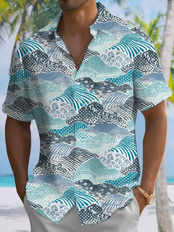 Chemise à manches courtes décontractée à boutons et poches pour homme Alohadaddy Wave Retro