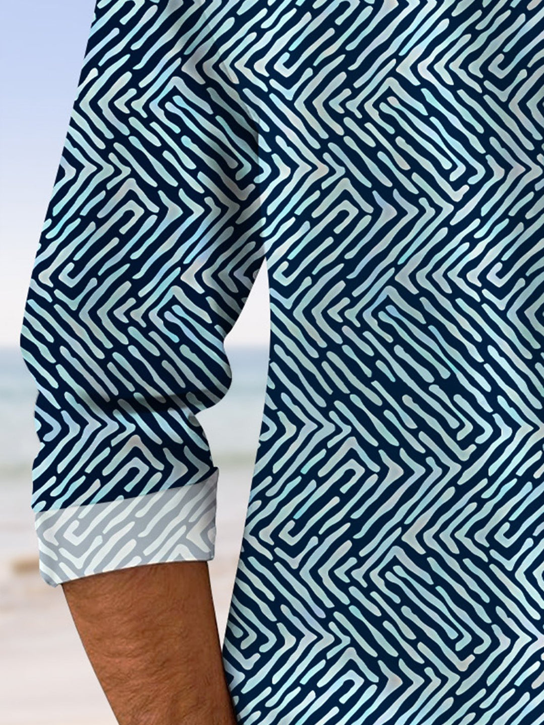 Chemise à manches longues décontractée à rayures géométriques vintage Alohadaddy pour homme avec poche boutonnée