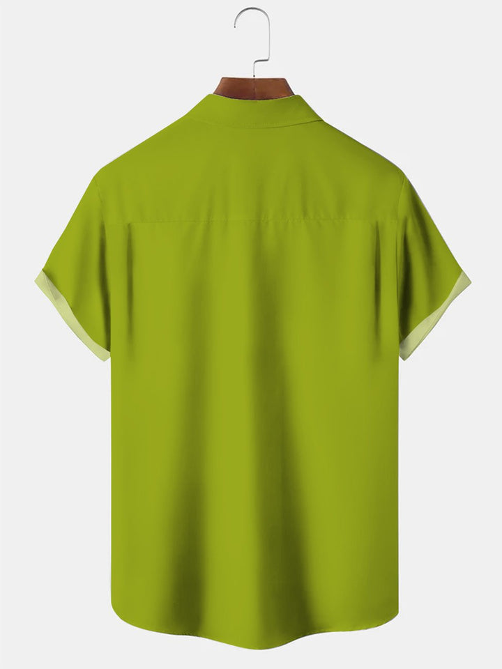 Camisa de manga corta para hombre estilo años 50 con diseño de copa de vino y rayas geométricas con arte 3D y botones en el bolsillo