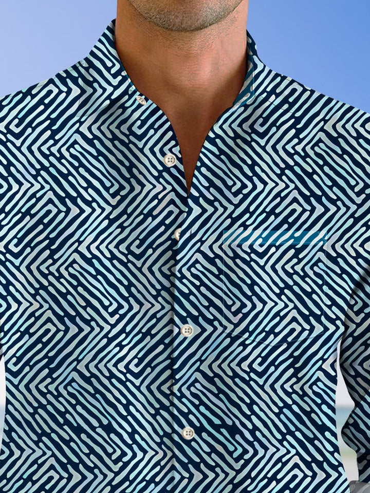 Chemise à manches longues décontractée à rayures géométriques vintage Alohadaddy pour homme avec poche boutonnée