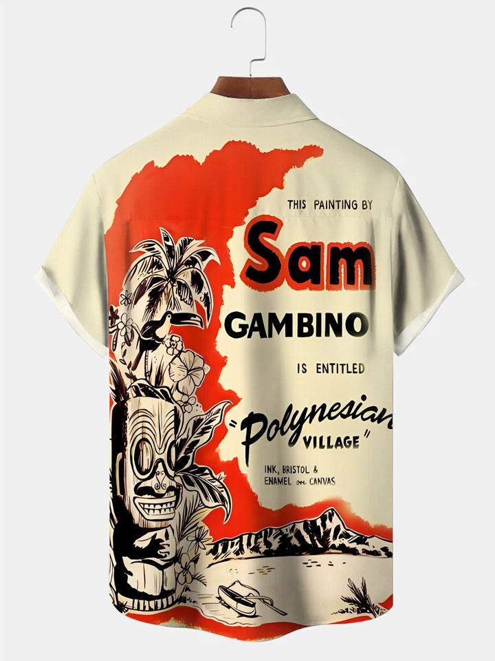 Chemise à manches courtes décontractée à poches boutonnées pour hommes avec statue en pierre vintage Alohadaddy Coconut Tree