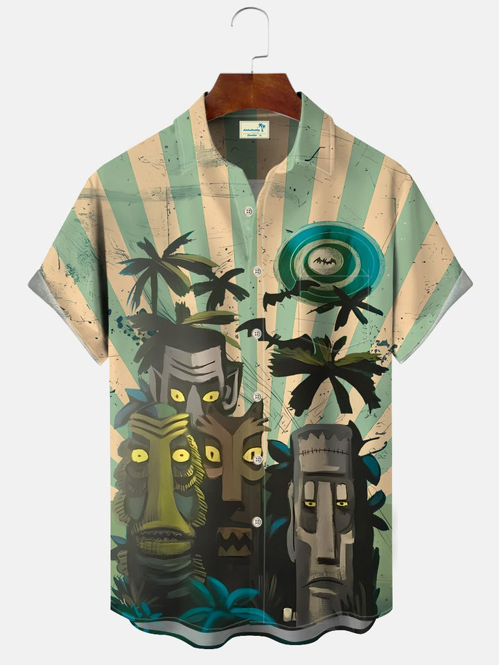 Chemise à manches courtes décontractée pour homme avec poche et bouton style ethnique Alohadaddy