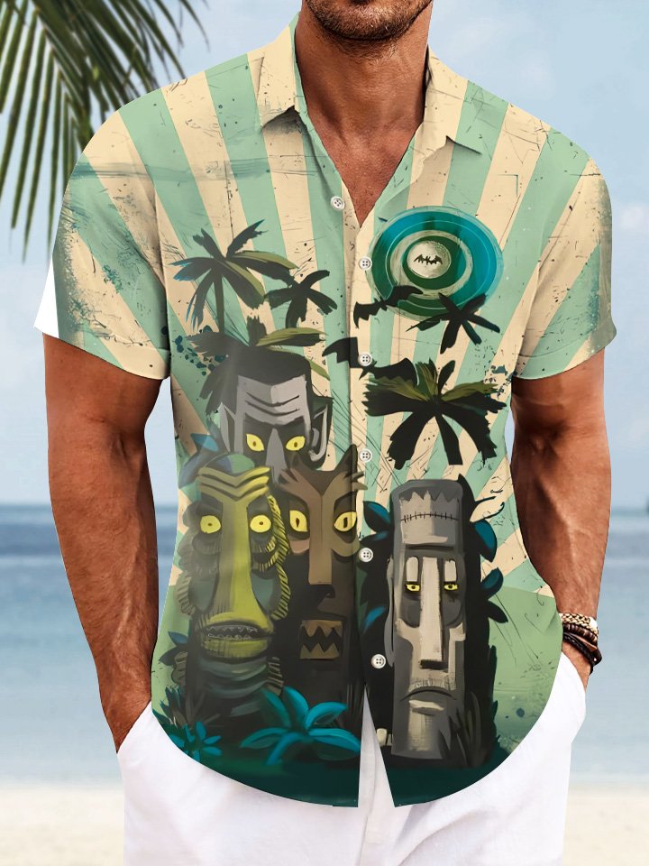 Chemise à manches courtes décontractée pour homme avec poche et bouton style ethnique Alohadaddy