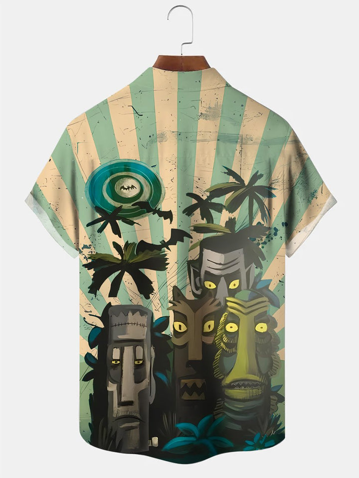 Chemise à manches courtes décontractée pour homme avec poche et bouton style ethnique Alohadaddy