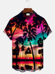 Alohadaddy Coconut Tree Beach Sunset Men Button Pocket Casual Vacation Short Sleeve Shirt