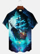 Alohadaddy Boat Contrast Ocean Men Button Pocket Casual Vacation Short Sleeve Shirt