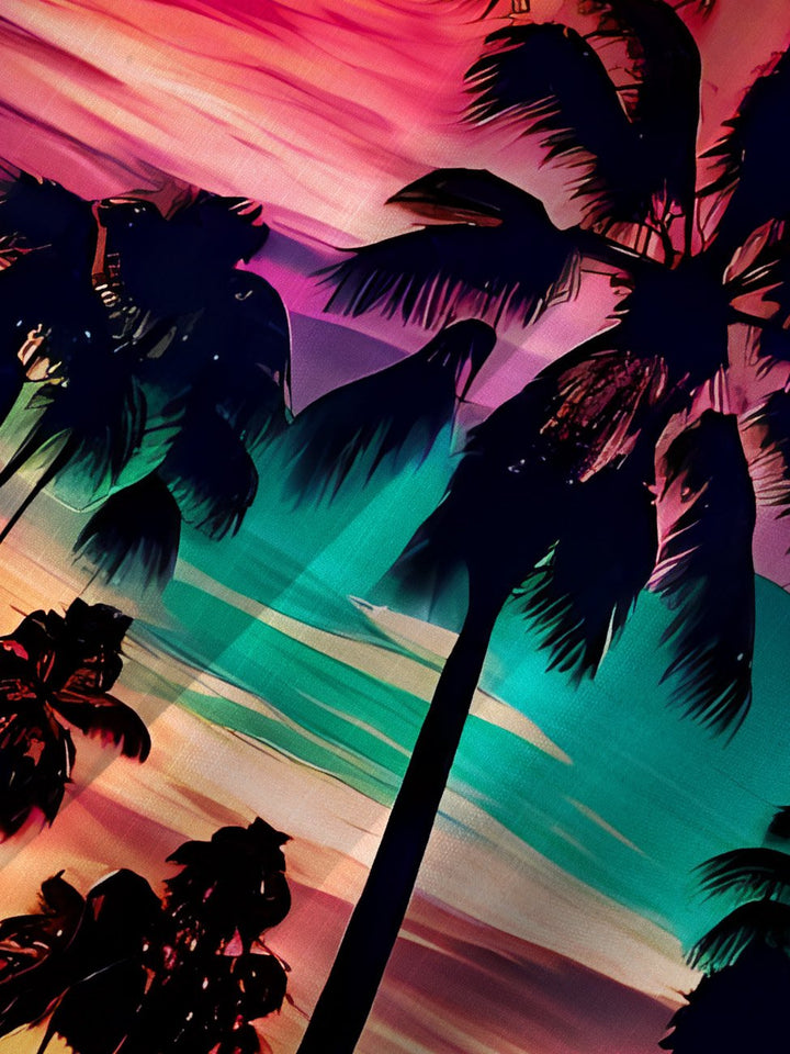 Chemise à manches courtes décontractée avec poche à boutons pour homme Alohadaddy Coconut Tree Beach Sunset