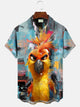 Alohadaddy Retro Oil Painting Art Parrot Men Pocket Button Casual Vacation Short Sleeve Shirt