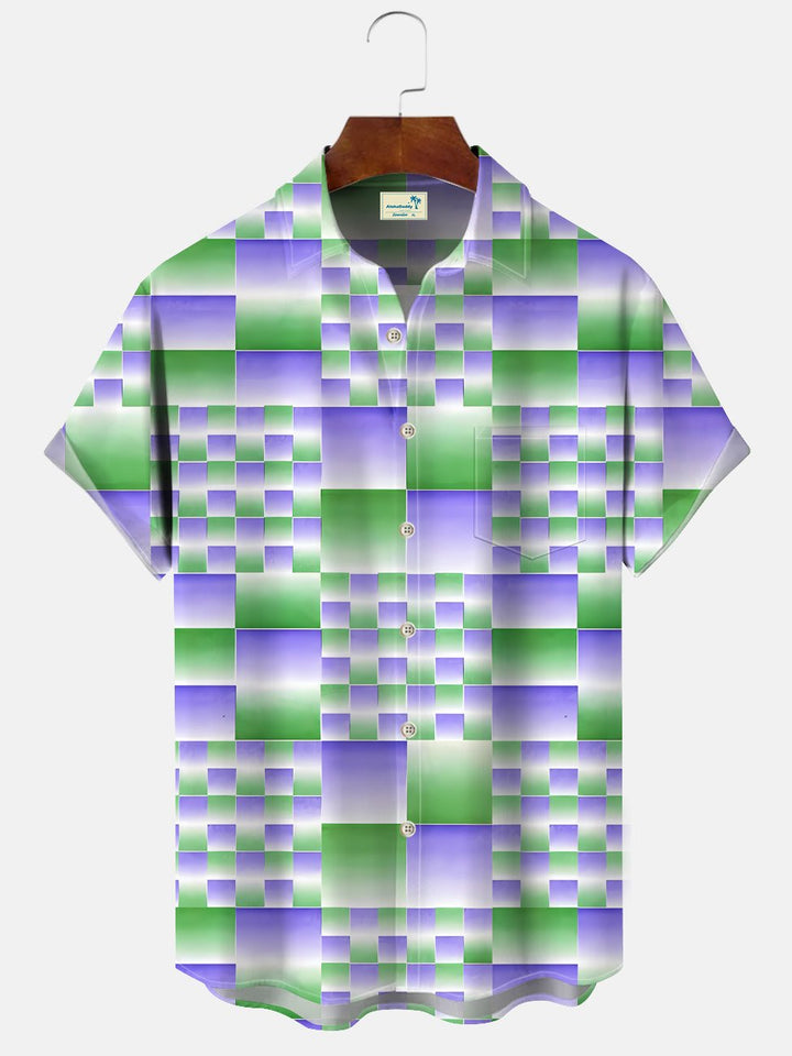 Camisa informal de manga corta con botones y bolsillo para hombre con estampado geométrico 3D de Alohadaddy