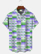 Alohadaddy Geometric Pattern 3D Men Pocket Button Casual Vacation Short Sleeve Shirt