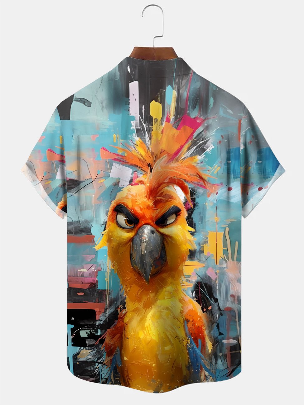 Alohadaddy Retro Oil Painting Art Parrot Men Pocket Button Casual Vacation Short Sleeve Shirt