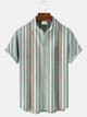 Alohadaddy Stripe Men Pocket Button 50S Bowling Commuter Casual Short Sleeve Shirt