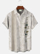 Alohadaddy Geometric Stripes Cotton and Linen Pattern Men Button Pocket 50S Bowling Commuter Casual Short Sleeve Shirt