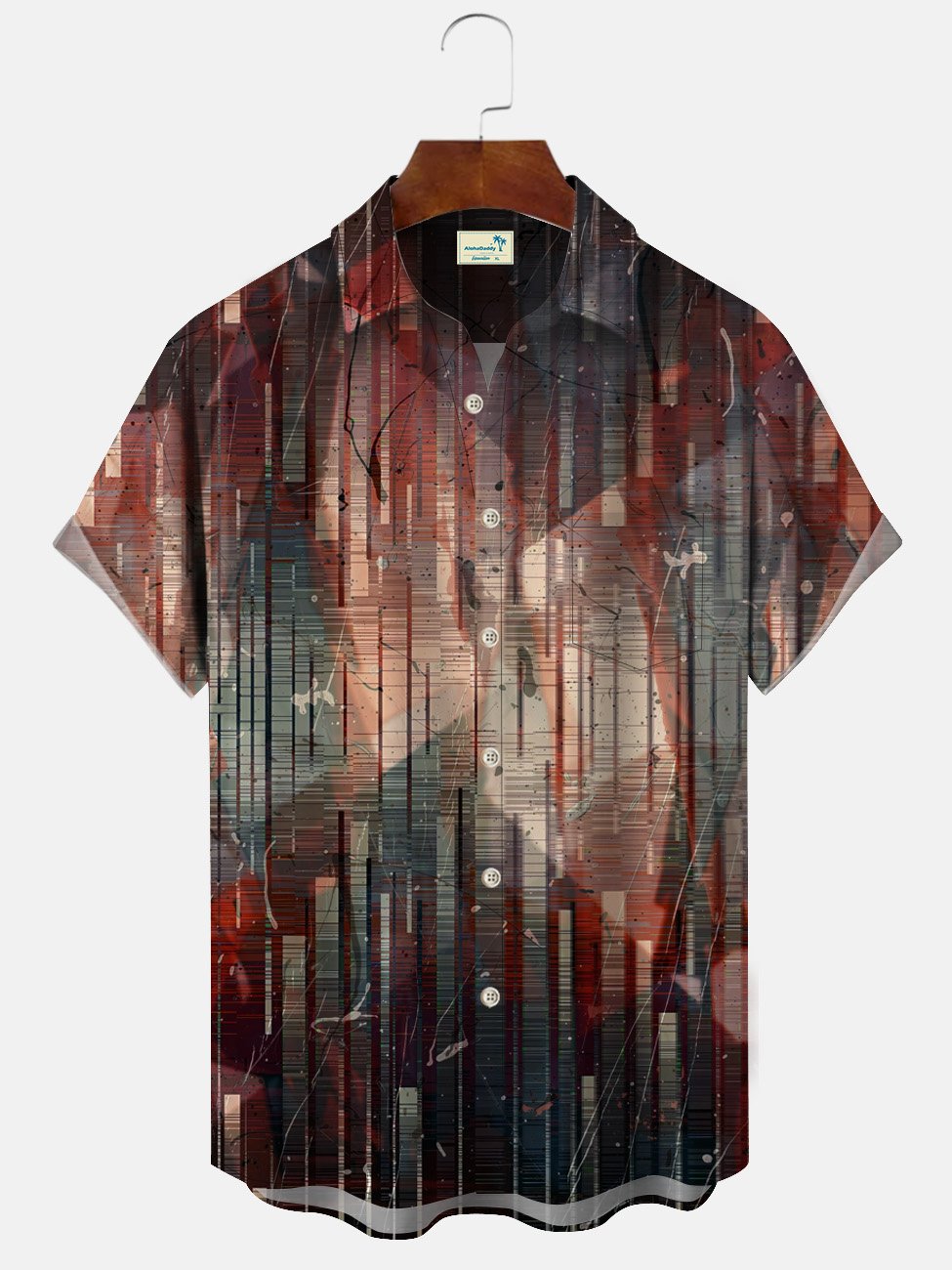 Chemise à manches courtes décontractée à poches boutonnées pour hommes avec motif géométrique et peinture à l&