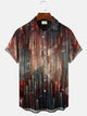 Alohadaddy Geometric Pattern Oil Painting Men Button Pocket Casual Short Sleeve Shirt