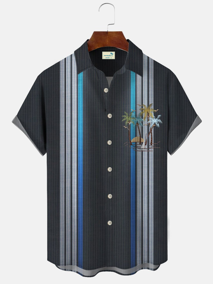 Camisa informal de manga corta para hombre, estilo años 50, con bolsillos y botones, diseño de árbol de coco y rayas geométricas de Alohadaddy