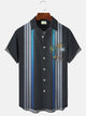 Alohadaddy Geometric Stripes Coconut Tree Men Button Pocket 50S Bowling Commuter Casual Short Sleeve Shirt