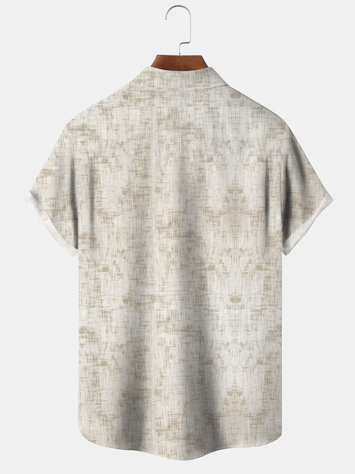 Alohadaddy Geometric Stripes Cotton and Linen Pattern Men Button Pocket 50S Bowling Commuter Casual Short Sleeve Shirt