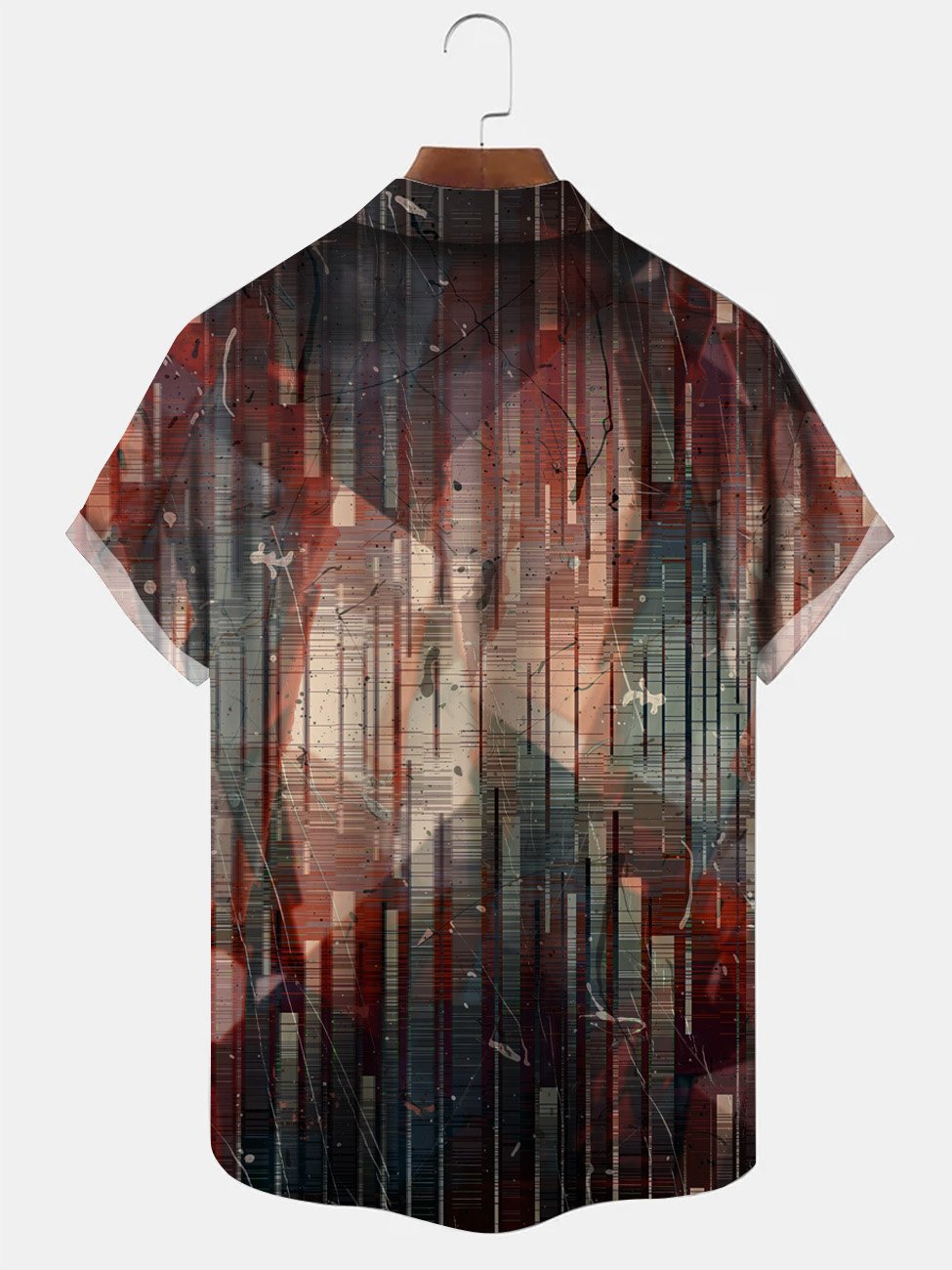 Chemise à manches courtes décontractée à poches boutonnées pour hommes avec motif géométrique et peinture à l&