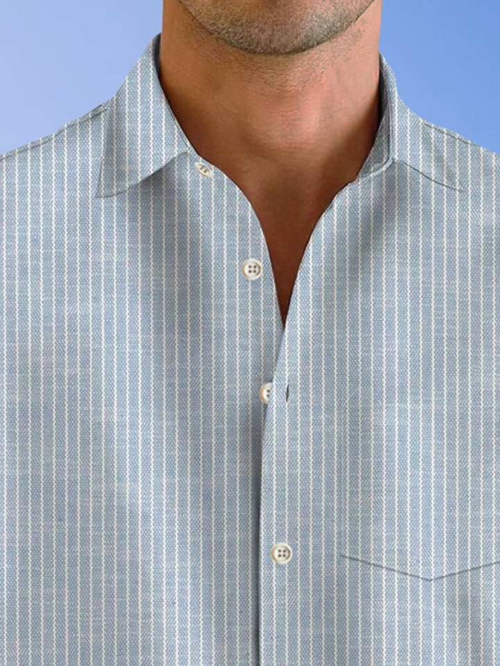 Alohadaddy Geometric Stripes Men Button Pocket 50S Bowling Commuter Casual Short Sleeve Shirt