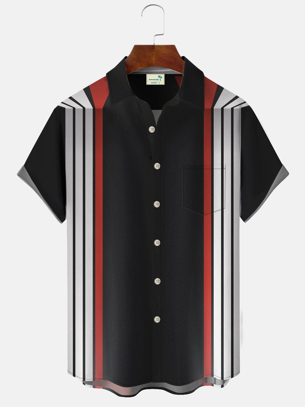 Alohadaddy Geometric Stripes Men Button Pocket 50S Bowling Commuter Casual Short Sleeve Shirt