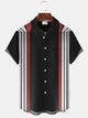 Alohadaddy Geometric Stripes Men Button Pocket 50S Bowling Commuter Casual Short Sleeve Shirt