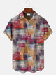 Alohadaddy Retro Geometric Pattern Men's Pocket Button Casual Vacation Short Sleeve Shirt