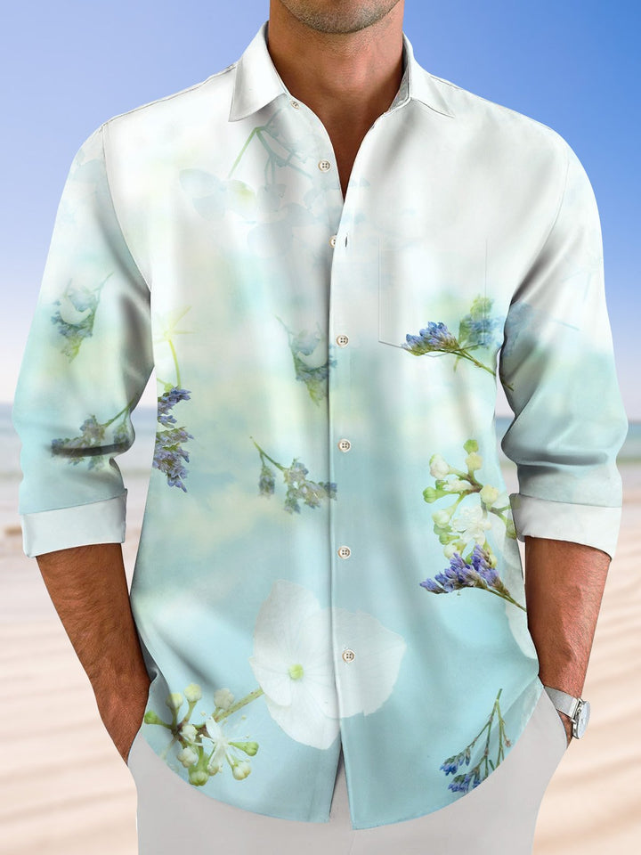 Camisa de manga larga informal con botones y bolsillos para hombre con diseño floral degradado estilo vintage de Alohadaddy