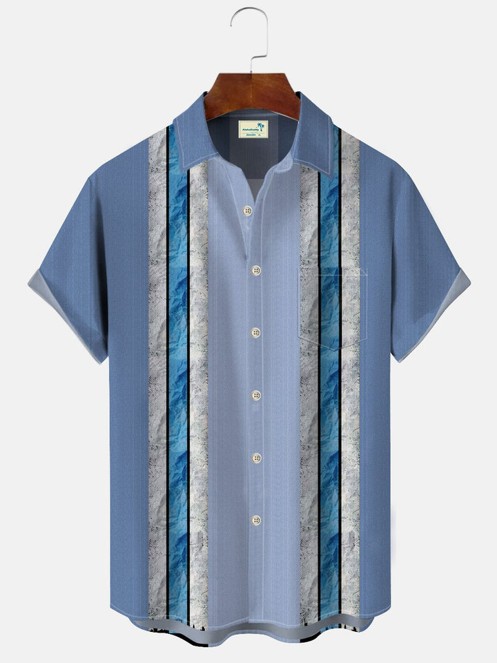 Chemise à manches courtes à rayures géométriques 3D stéréo pour homme Alohadaddy avec poche et bouton, style décontracté des années 50