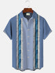 Alohadaddy Geometric 3D Stereo Stripes Men Pocket Button Casual 50S Bowling Commuter Short Sleeve Shirt