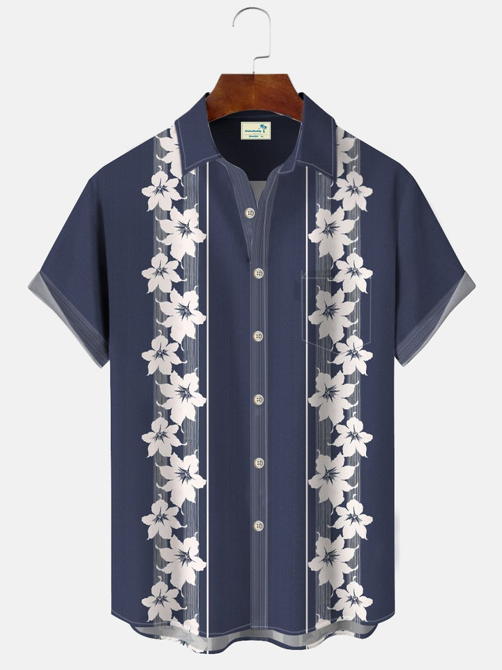 Chemise décontractée à manches courtes et boutons avec poches pour homme à rayures florales Alohadaddy