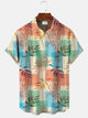 Alohadaddy Leaves Contrast Stripes Tropical Mens Pocket Button Casual Short Sleeve Shirt