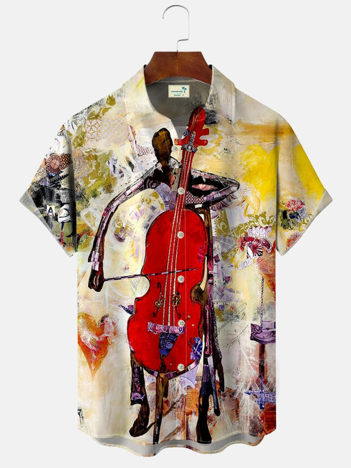 Chemise à manches courtes décontractée à boutons avec poche pour homme, motif peinture à l&