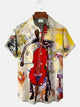 Alohadaddy Oil Painting Art Music Men Pocket Button Casual Short Sleeve Shirt