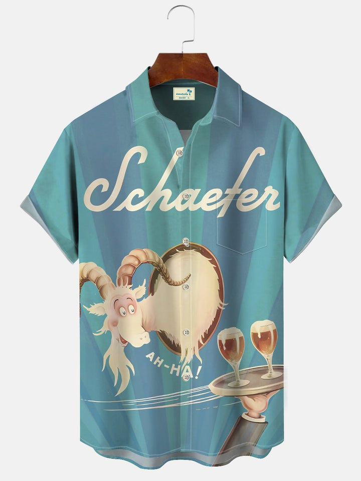 Alohadaddy Drôle Animaux Moutons Champagne Verre À Vin Hommes Poche Bouton Décontracté Manches Courtes Chemise