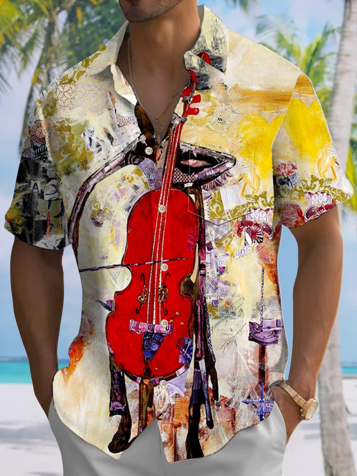 Chemise à manches courtes décontractée à boutons avec poche pour homme, motif peinture à l&