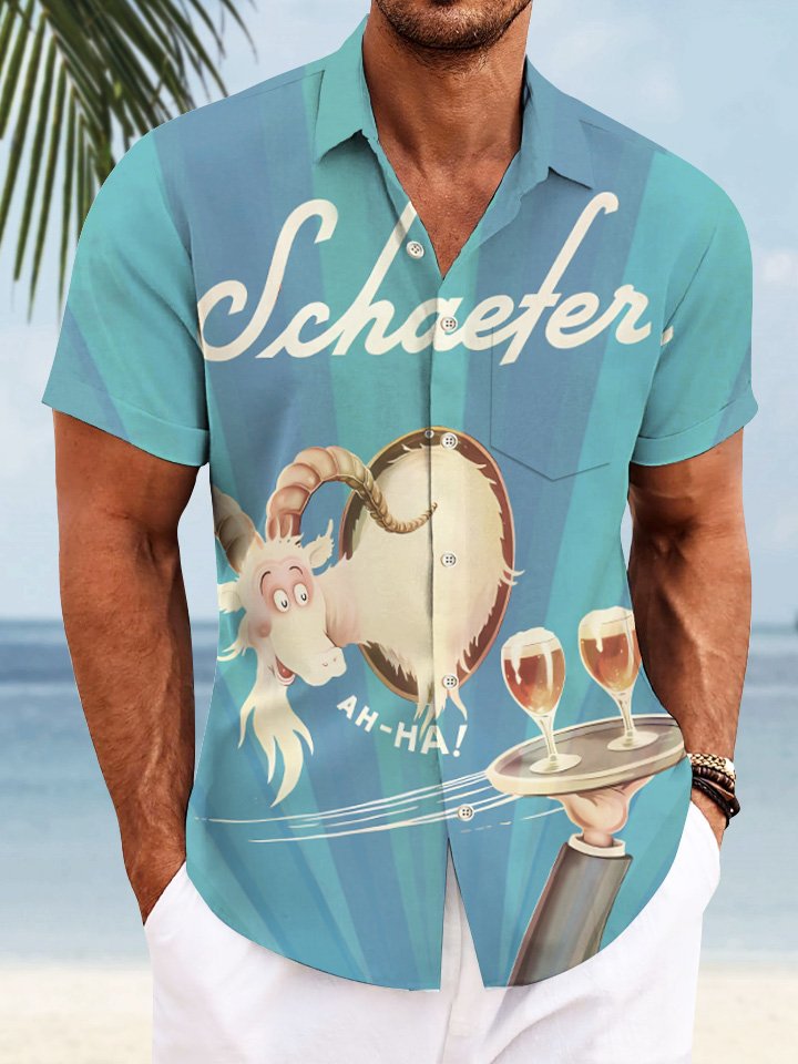 Alohadaddy Drôle Animaux Moutons Champagne Verre À Vin Hommes Poche Bouton Décontracté Manches Courtes Chemise