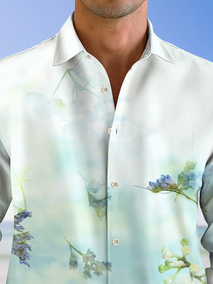 Camisa de manga larga informal con botones y bolsillos para hombre con diseño floral degradado estilo vintage de Alohadaddy